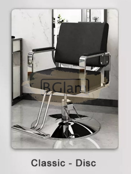 Modern Salon Styling Chair With Hydraulic Lift - Disc Plate Black/Silver