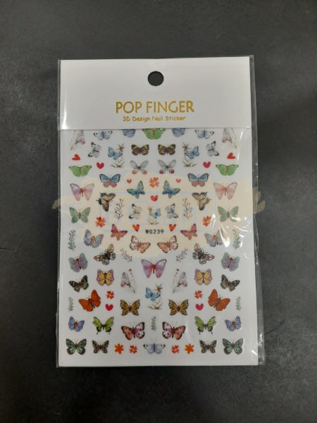Pop Finger 3D Design Nail Stickers - Butterfly Wg239 Art