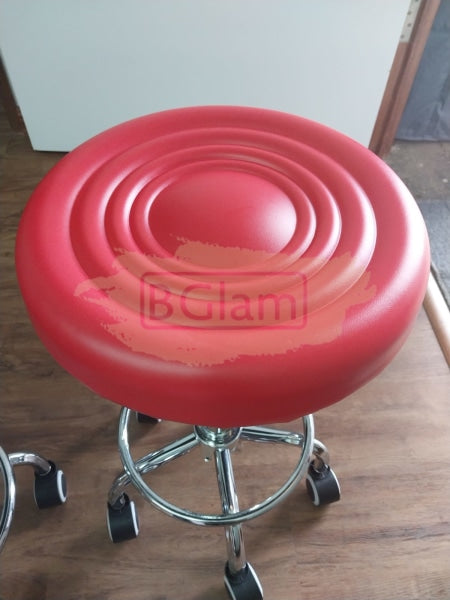 Adjustable Stool On Wheels With Footrest - Round Red