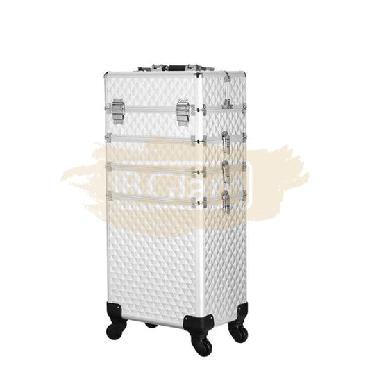 Professional Rolling Makeup Trolley Cosmetic Case - Silver
