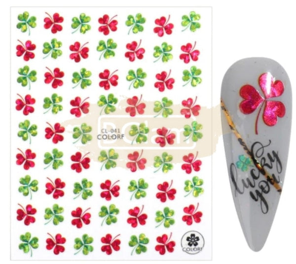 Pop Finger 3D Design Sticker Shamrock Flowers Clover Ginkgo Leaf Cl-041 Nail Art