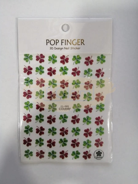 Pop Finger 3D Design Sticker Shamrock Flowers Clover Ginkgo Leaf Cl-041 Nail Art