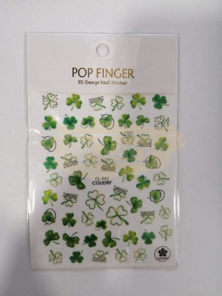 Pop Finger 3D Design Sticker Shamrock Flowers Clover Ginkgo Leaf Cl-042 Nail Art