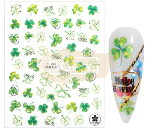 Pop Finger 3D Design Sticker Shamrock Flowers Clover Ginkgo Leaf Cl-042 Nail Art