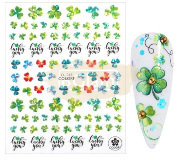 Pop Finger 3D Design Sticker Shamrock Flowers Clover Ginkgo Leaf Cl-043 Nail Art