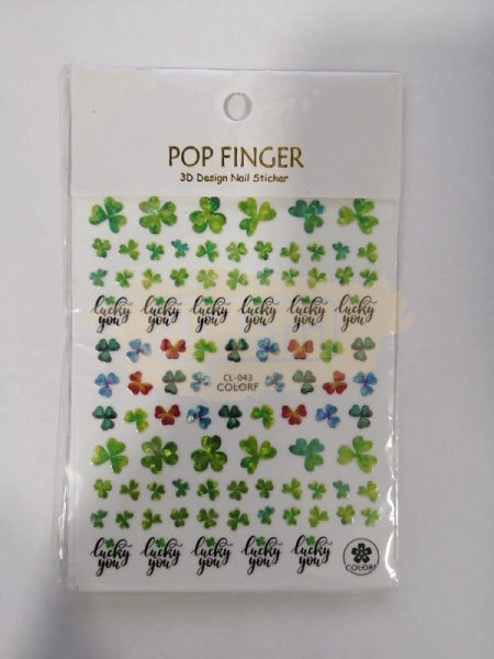 Pop Finger 3D Design Sticker Shamrock Flowers Clover Ginkgo Leaf Cl-043 Nail Art