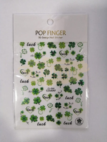 Pop Finger 3D Design Sticker Shamrock Flowers Clover Ginkgo Leaf Cl-044 Nail Art