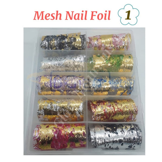 Mesh Nail Foil (10 Rolls) - Available In 4 Designs 1 Art Tool
