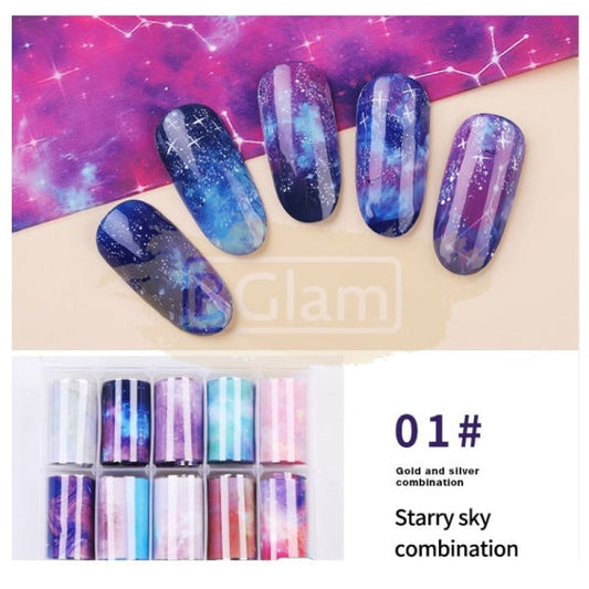 Nail Foil Transfer Set (10 Rolls) - Available In 7 Designs Art Tool