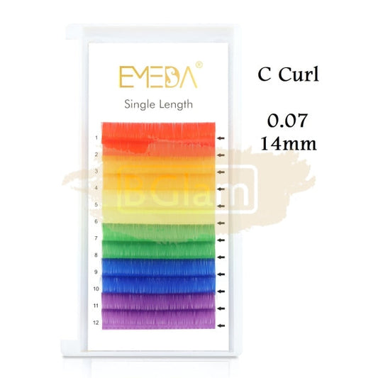 Emeda Faux Mink Eyelash Extensions - Rainbow Colored Lash 0.07 C Curl 14Mm False Eyelashes