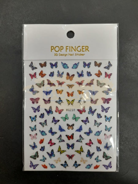 Pop Finger 3D Design Nail Stickers - Butterfly Wg233 Art