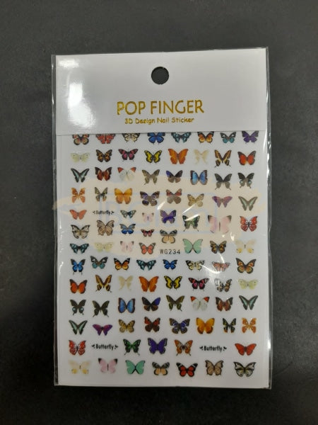 Pop Finger 3D Design Nail Stickers - Butterfly Wg234 Art