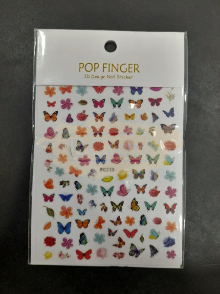 Pop Finger 3D Design Nail Stickers - Butterfly Wg235 Art